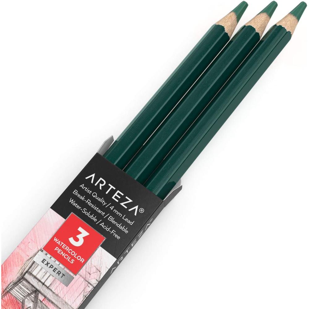 imageArteza Professional Watercolor Pencils Pack of 3 A212 Passion Fruit Red WaterSoluble Pencils for Coloring Blending Layering ampamp Watercolor TechniquesA612 Fern Green