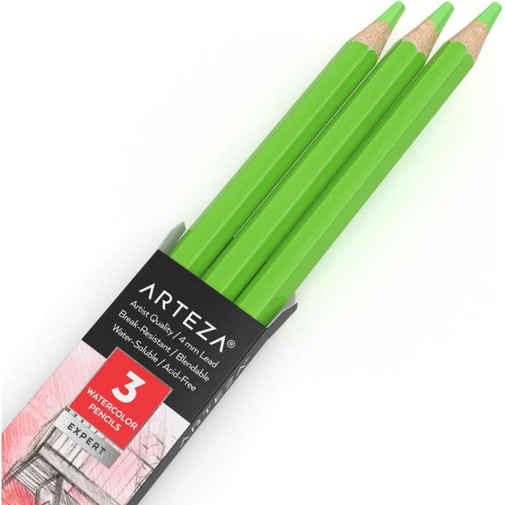 imageArteza Professional Watercolor Pencils Pack of 3 A212 Passion Fruit Red WaterSoluble Pencils for Coloring Blending Layering ampamp Watercolor TechniquesA600 Lime Green