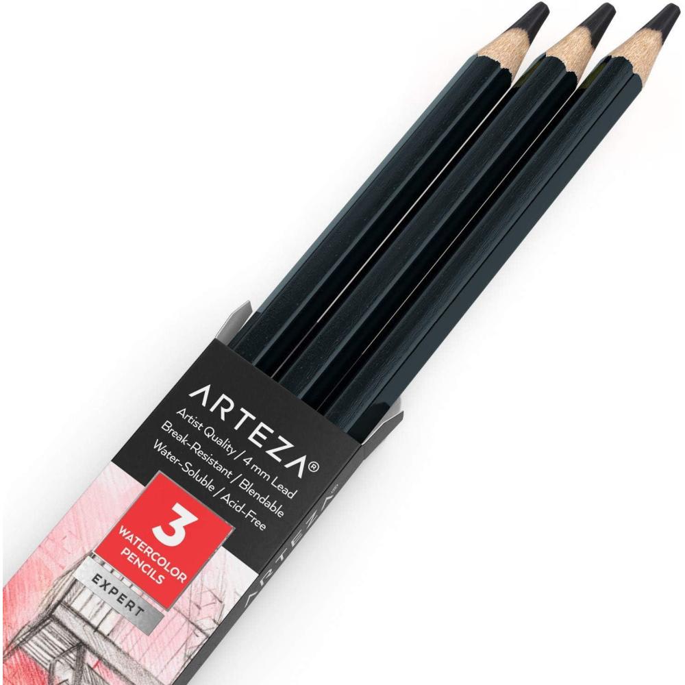 imageArteza Professional Watercolor Pencils Pack of 3 A212 Passion Fruit Red WaterSoluble Pencils for Coloring Blending Layering ampamp Watercolor TechniquesA018 Storm Gray