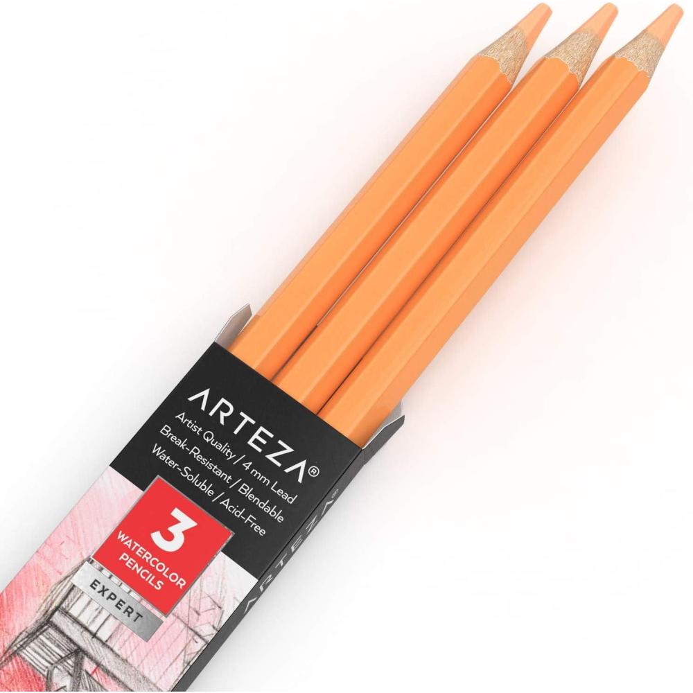 imageArteza Professional Watercolor Pencils Pack of 3 A212 Passion Fruit Red WaterSoluble Pencils for Coloring Blending Layering ampamp Watercolor TechniquesA110 Marmalade Orange