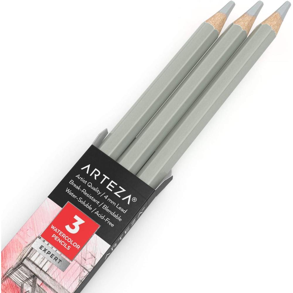 imageArteza Professional Watercolor Pencils Pack of 3 A212 Passion Fruit Red WaterSoluble Pencils for Coloring Blending Layering ampamp Watercolor TechniquesA003 Dolphin Gray