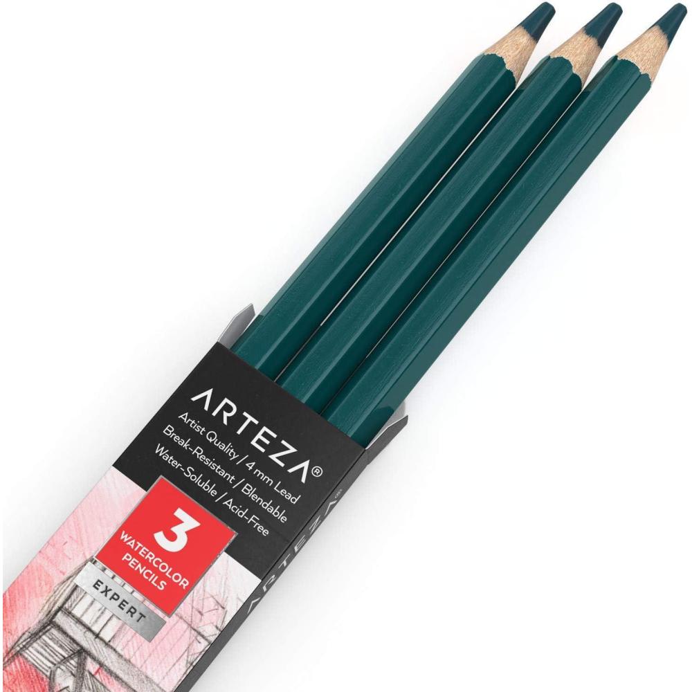 imageArteza Professional Watercolor Pencils Pack of 3 A212 Passion Fruit Red WaterSoluble Pencils for Coloring Blending Layering ampamp Watercolor TechniquesA510 Deep Teal