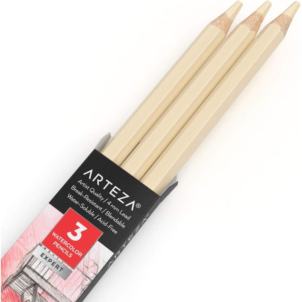 imageArteza Professional Watercolor Pencils Pack of 3 A212 Passion Fruit Red WaterSoluble Pencils for Coloring Blending Layering ampamp Watercolor TechniquesA100 Cream