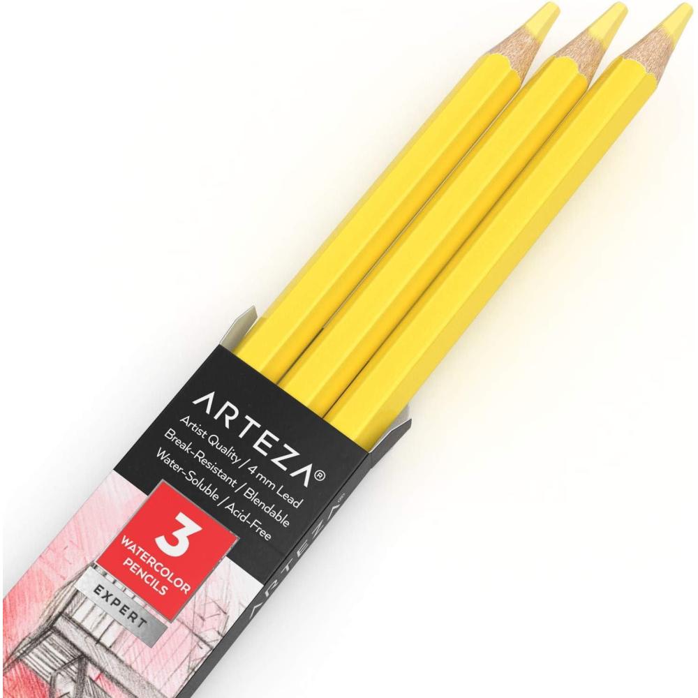 imageArteza Professional Watercolor Pencils Pack of 3 A212 Passion Fruit Red WaterSoluble Pencils for Coloring Blending Layering ampamp Watercolor TechniquesA101 Sapphire Yellow