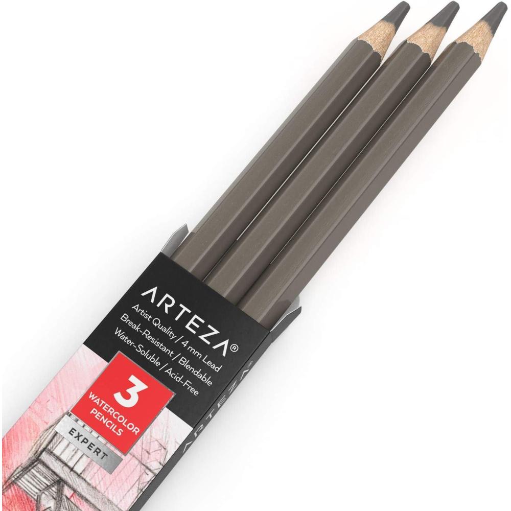 imageArteza Professional Watercolor Pencils Pack of 3 A212 Passion Fruit Red WaterSoluble Pencils for Coloring Blending Layering ampamp Watercolor TechniquesA013 Concrete Gray