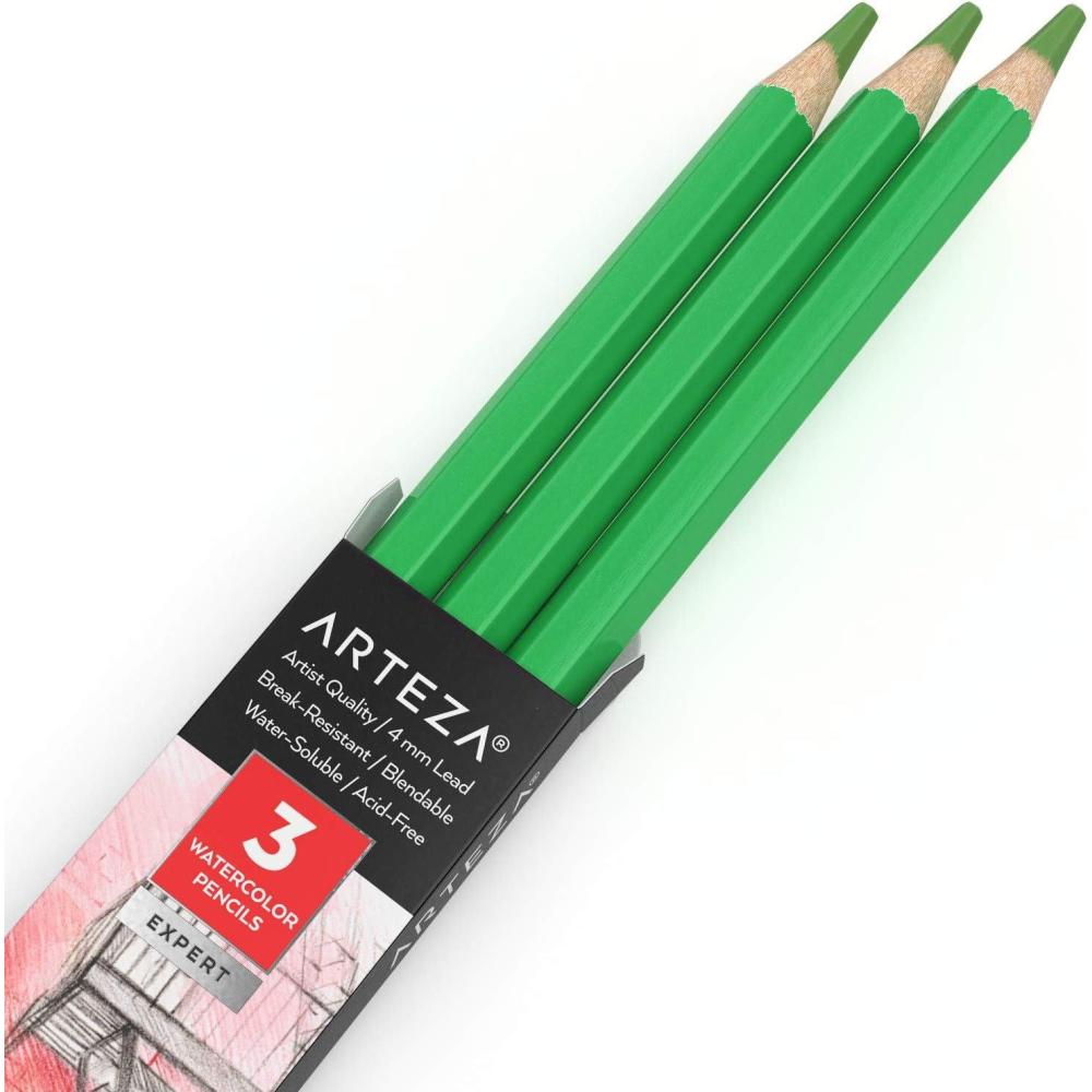 imageArteza Professional Watercolor Pencils Pack of 3 A212 Passion Fruit Red WaterSoluble Pencils for Coloring Blending Layering ampamp Watercolor TechniquesA609 Matcha Green