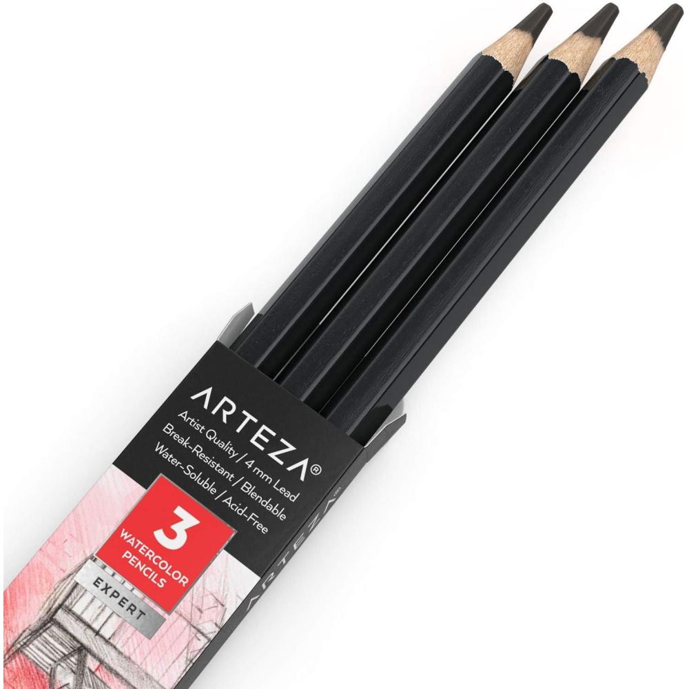 imageArteza Professional Watercolor Pencils Pack of 3 A212 Passion Fruit Red WaterSoluble Pencils for Coloring Blending Layering ampamp Watercolor TechniquesA014 Ash Black