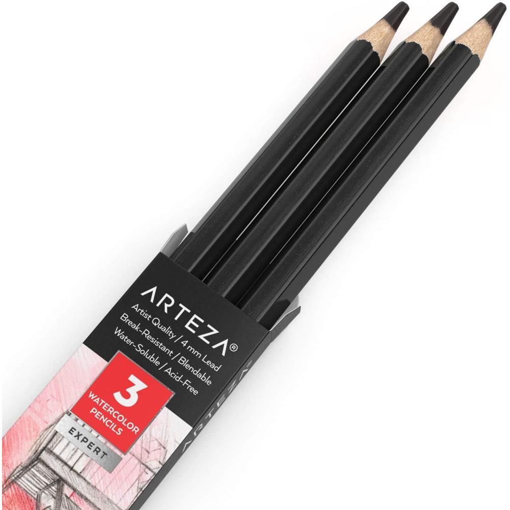 imageArteza Professional Watercolor Pencils Pack of 3 A212 Passion Fruit Red WaterSoluble Pencils for Coloring Blending Layering ampamp Watercolor TechniquesA016 Onyx Black