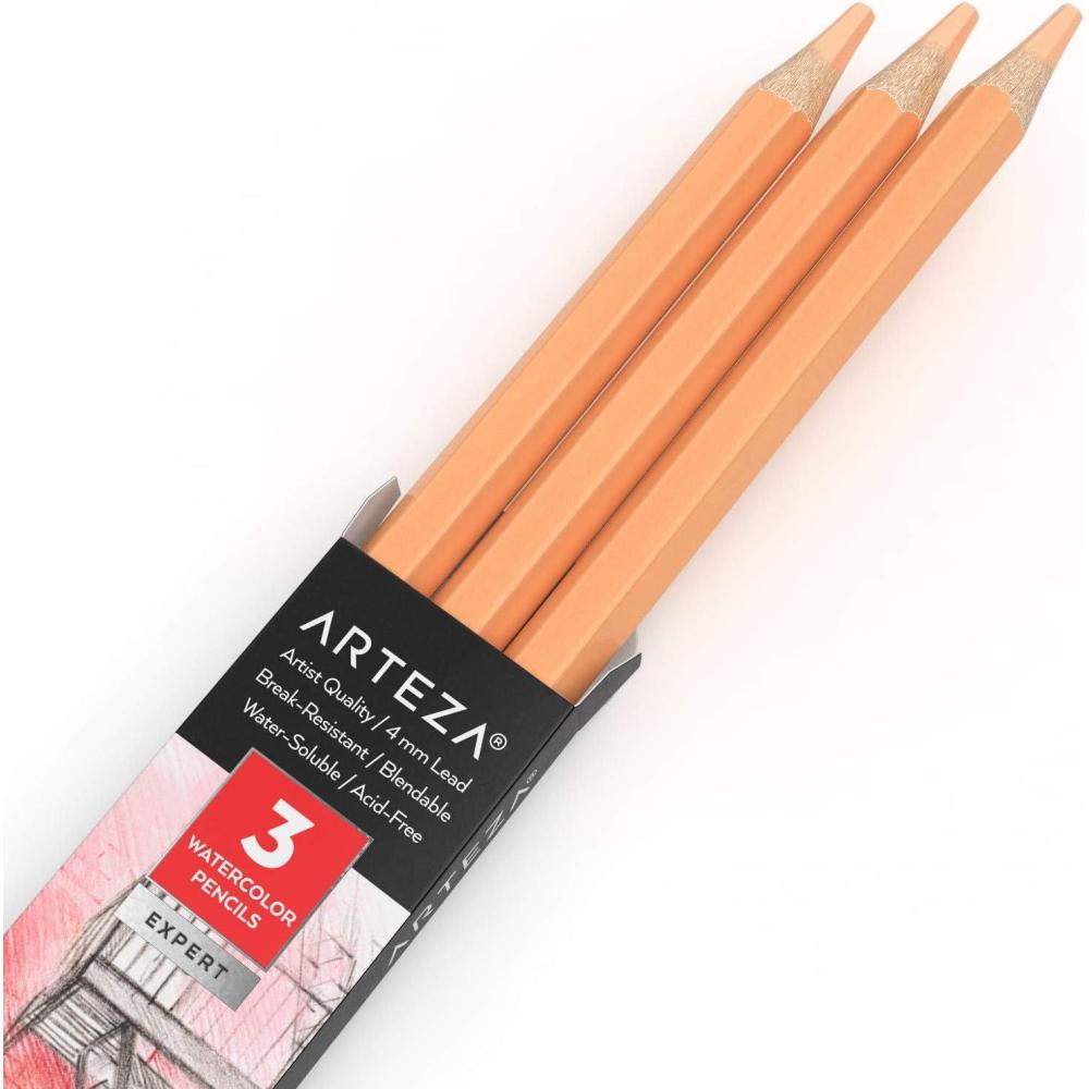 imageArteza Professional Watercolor Pencils Pack of 3 A212 Passion Fruit Red WaterSoluble Pencils for Coloring Blending Layering ampamp Watercolor TechniquesA111 Apricot