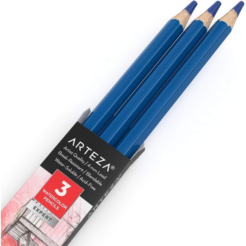imageArteza Professional Watercolor Pencils Pack of 3 A212 Passion Fruit Red WaterSoluble Pencils for Coloring Blending Layering ampamp Watercolor TechniquesA507 Mykonos Blue