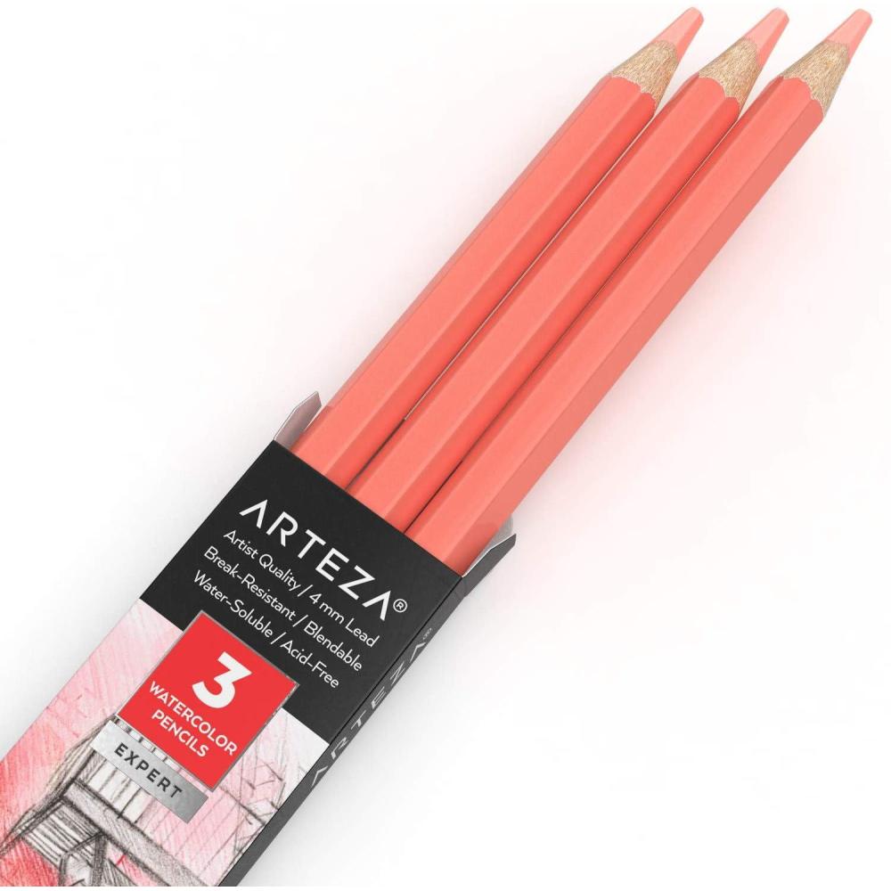 imageArteza Professional Watercolor Pencils Pack of 3 A212 Passion Fruit Red WaterSoluble Pencils for Coloring Blending Layering ampamp Watercolor TechniquesA400 Pink Macaron
