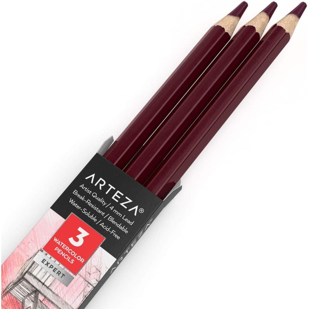 imageArteza Professional Watercolor Pencils Pack of 3 A212 Passion Fruit Red WaterSoluble Pencils for Coloring Blending Layering ampamp Watercolor TechniquesA415 Wine Red