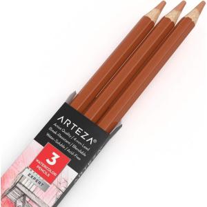 Arteza Professional Watercolor Pencils, Pack of 3, A212 Passion Fruit Red, Water-Soluble Pencils for Coloring, Blending, Layering & Watercolor Techniques(A201 Earth Red)