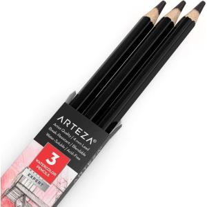 Arteza Professional Watercolor Pencils, Pack of 3, A212 Passion Fruit Red, Water-Soluble Pencils for Coloring, Blending, Layering & Watercolor Techniques(A015 Charcoal Gray)
