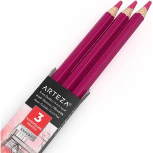 Arteza Professional Watercolor Pencils, Pack of 3, A212 Passion Fruit Red, Water-Soluble Pencils for Coloring, Blending, Layering & Watercolor Techniques(A406 Plum Purple)