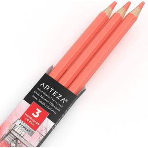Arteza Professional Watercolor Pencils, Pack of 3, A212 Passion Fruit Red, Water-Soluble Pencils for Coloring, Blending, Layering & Watercolor Techniques(A204 Salmon Pink)