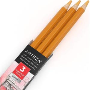 Arteza Professional Watercolor Pencils, Pack of 3, A212 Passion Fruit Red, Water-Soluble Pencils for Coloring, Blending, Layering & Watercolor Techniques(A105 Honey)