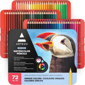 ARTEZA 72 Watercolor Pencils, Water Colored Pencils Set for Artists, Water Color Pencils in Tin Box for Adults