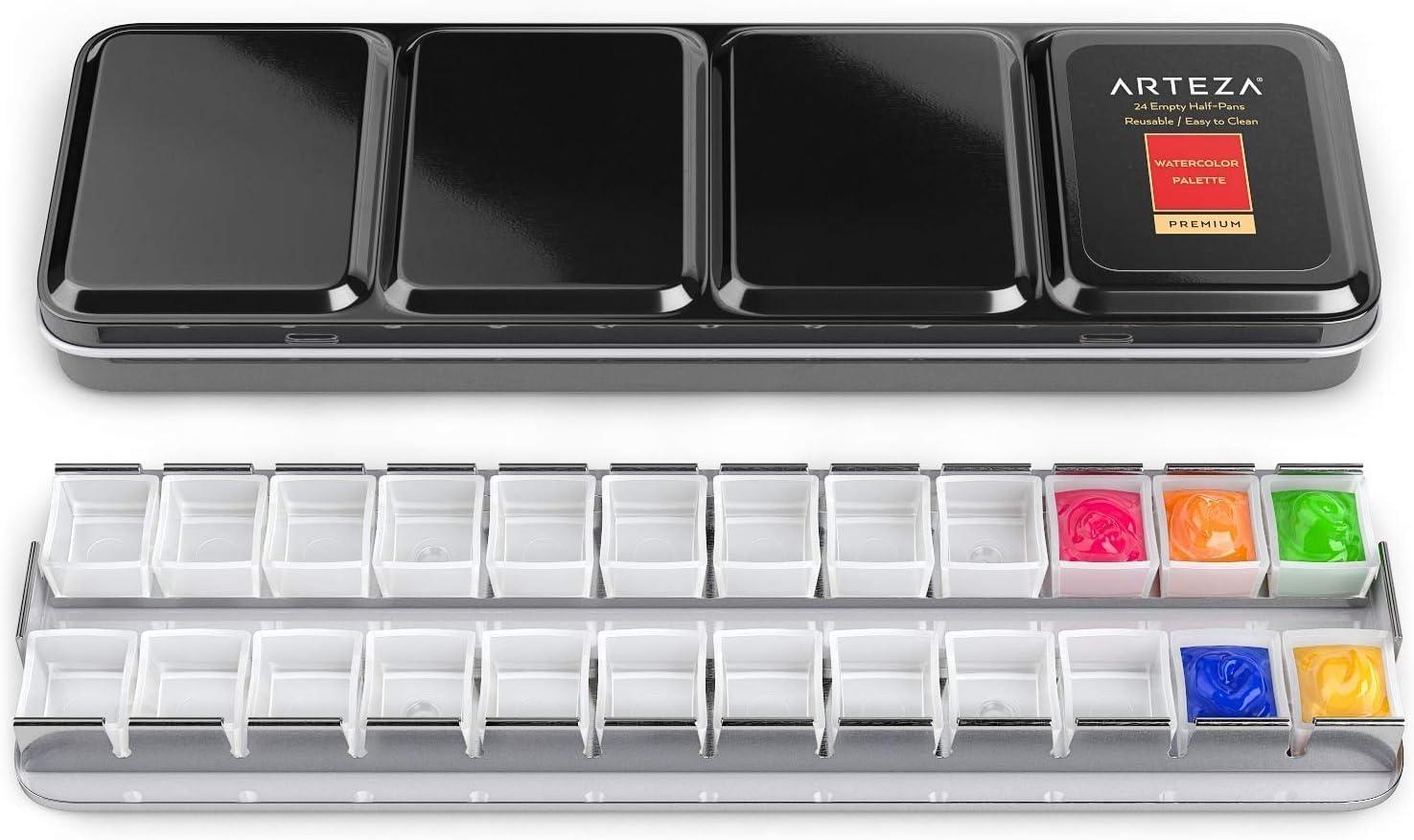 imageARTEZA Empty Watercolor Palette Tin 48 Half Pans Customizable Portable Empty Half Pans for Watercolor Paints24
