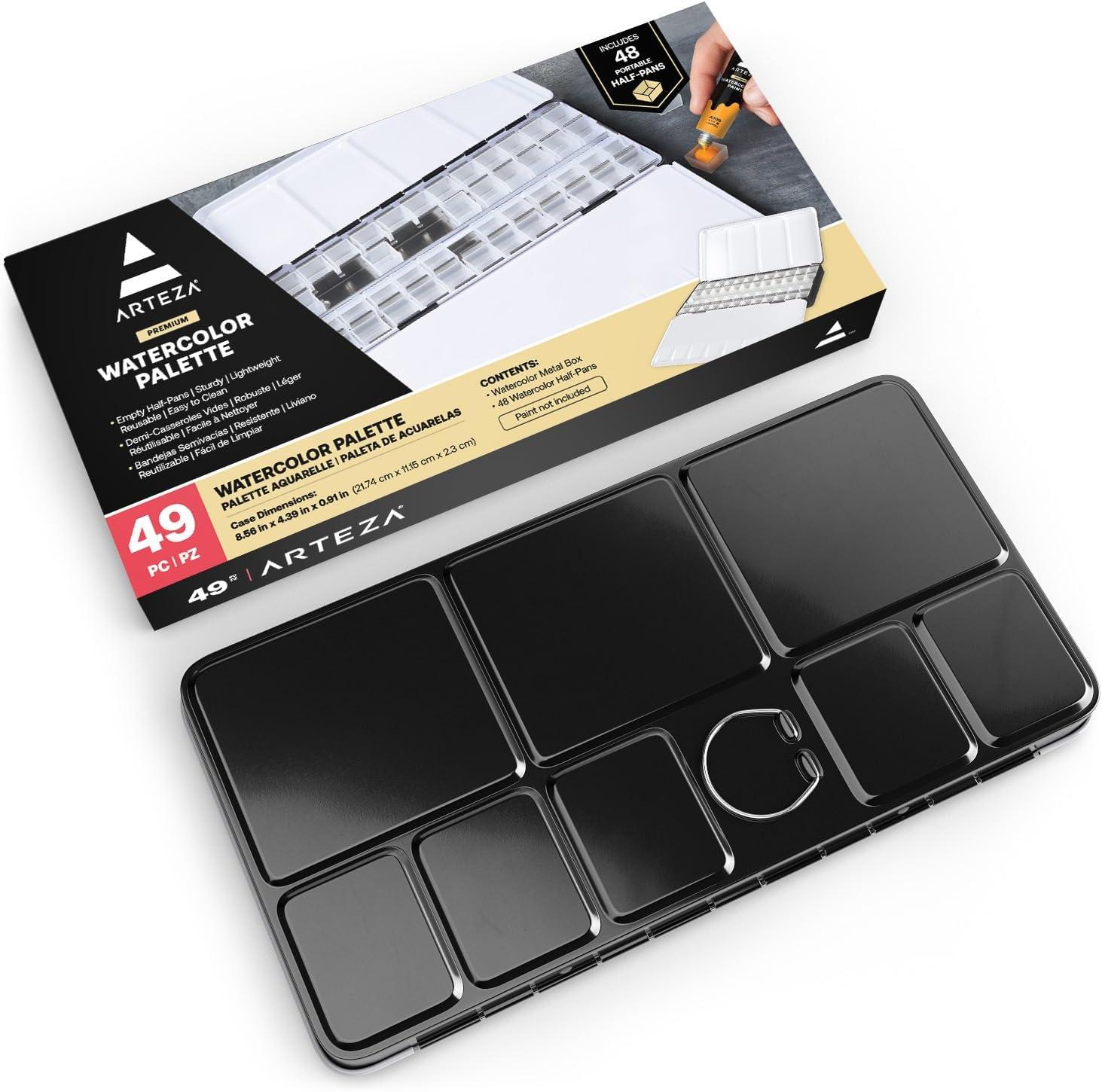 imageARTEZA Empty Watercolor Palette Tin 48 Half Pans Customizable Portable Empty Half Pans for Watercolor Paints48