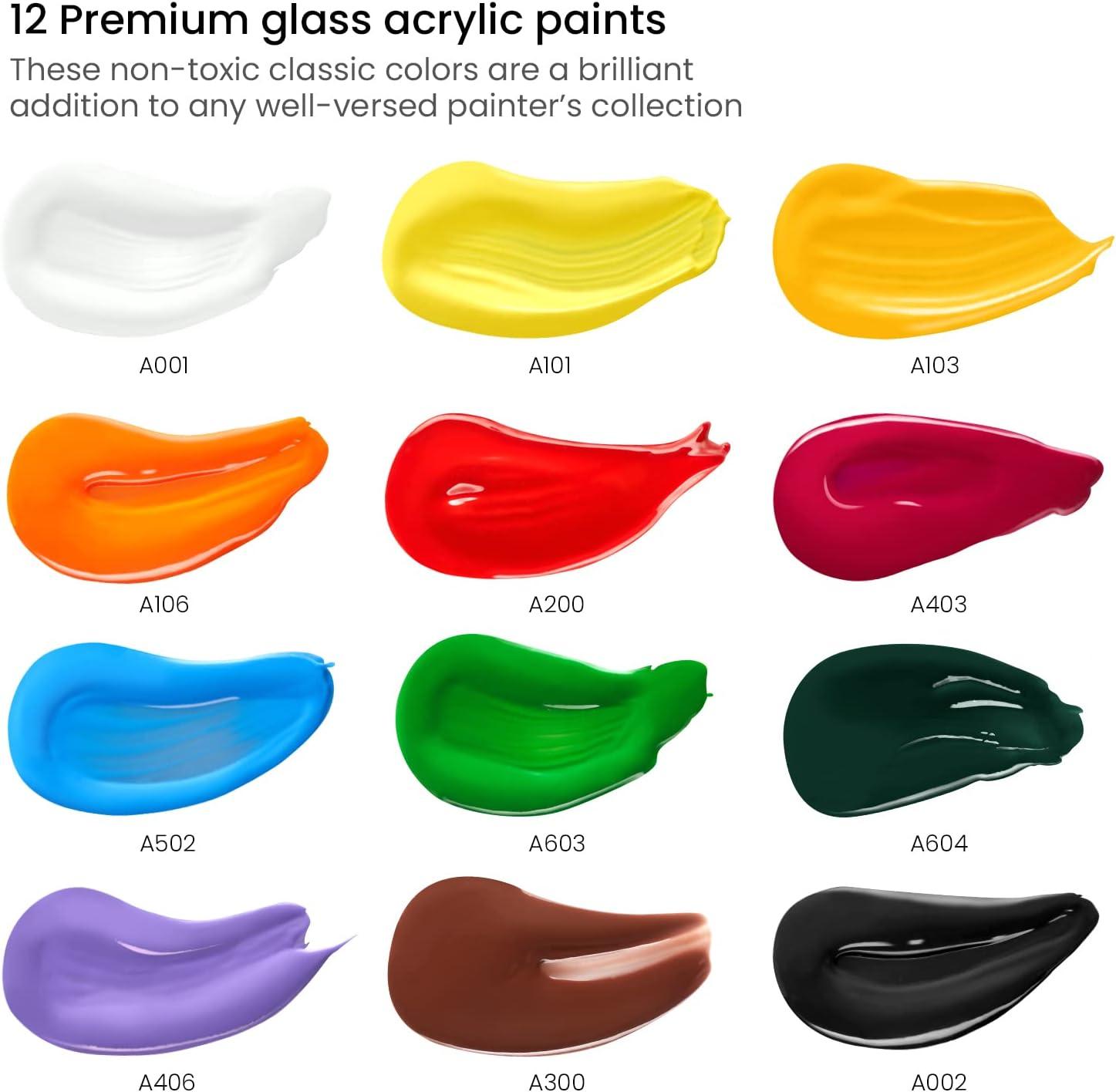 imageARTEZA Glass Paint Acrylic Paint Set of 12 Classic Colors 074 Fluid Ounce Tubes for Glass and Ceramics for Artists Crafters and Beginners