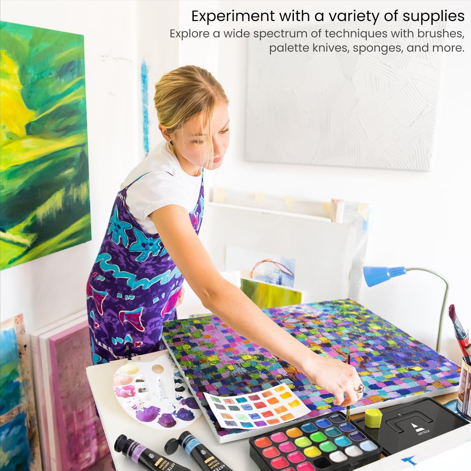 imageARTEZA Gouache Paint Set of 24 Jelly Paints 1 fl oz 30 mL Tubs Opaque Gouache Set for Canvas Paper and Wood