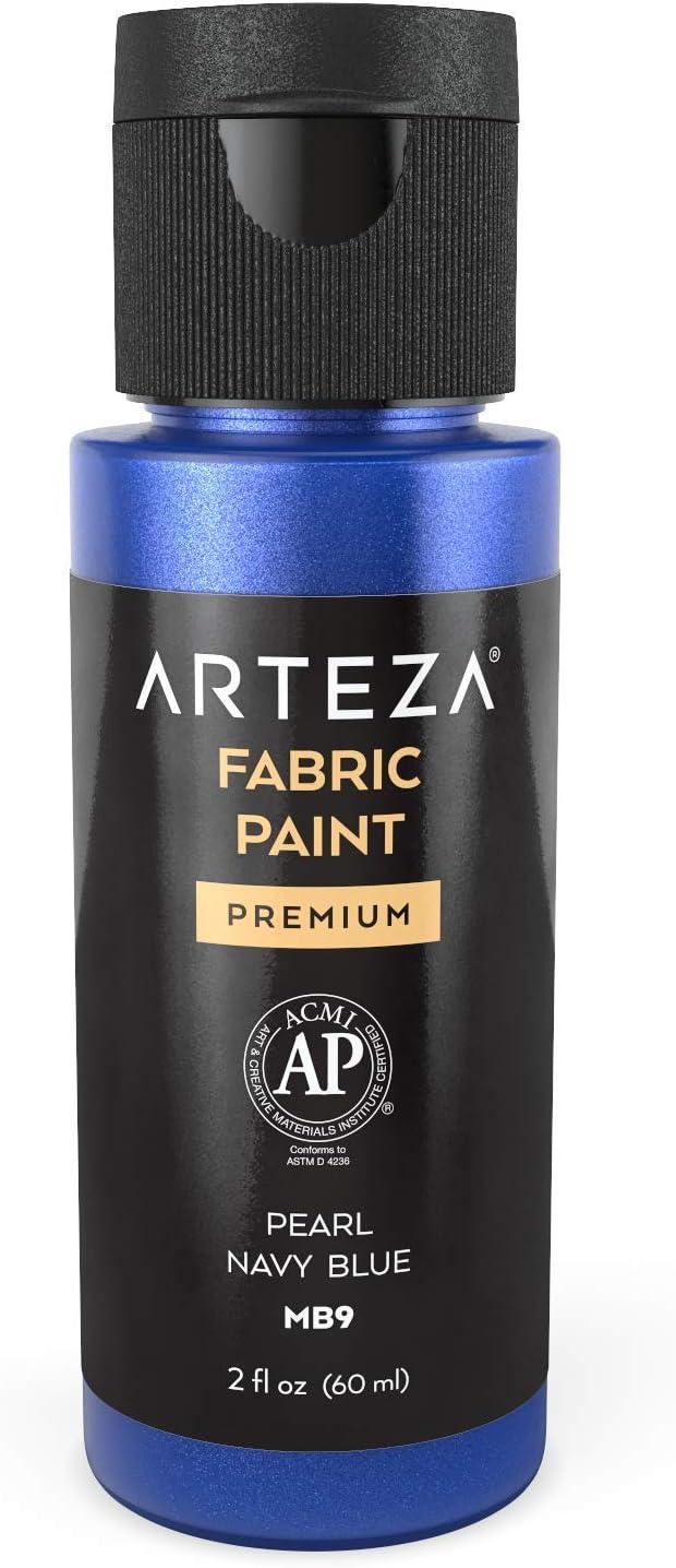imageARTEZA Metallic Fabric Paint Set of 14 Permanent Paint Textile Paint for Drawing on TShirts Denim Cotton Linen and Mixed Fabrics