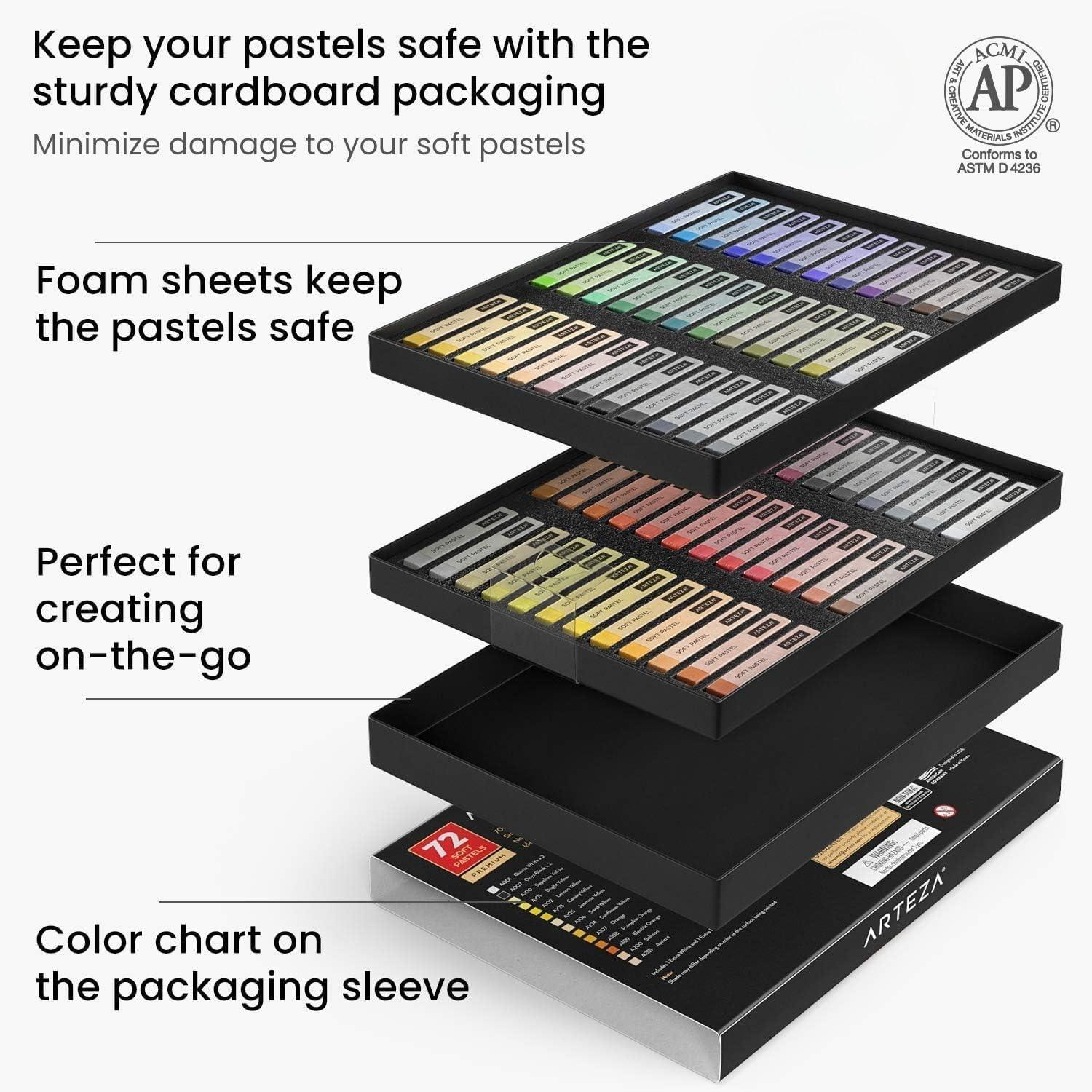 imageARTEZA Soft Pastels for Artists Set of 72 Chalk Pastels for Artists Sticks Chalk Crayons Art Supplies for Drawing Blending Layering and Shading72 Count Pack of 1