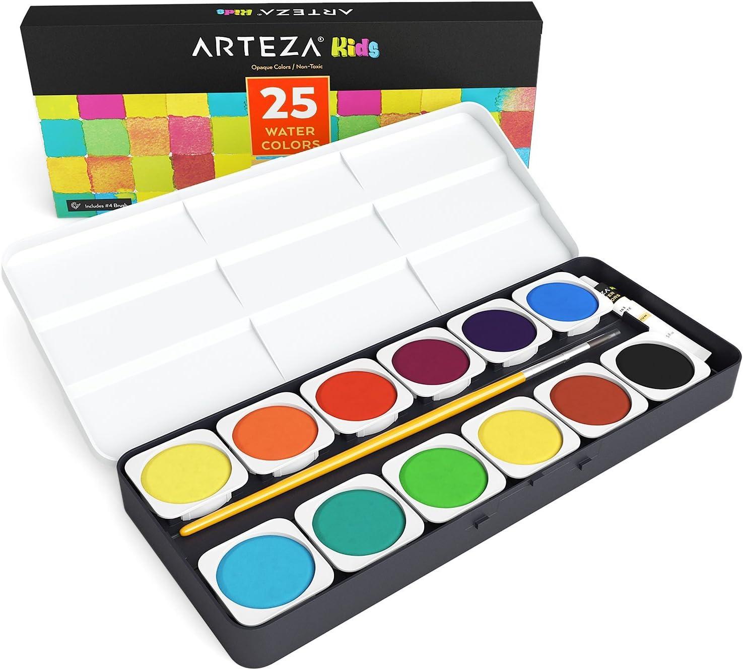 imageARTEZA Watercolor Paint Set for Kids 25 Water Colors Watercolor Set Includes Paint Brush Watercolor Supplies for Kids