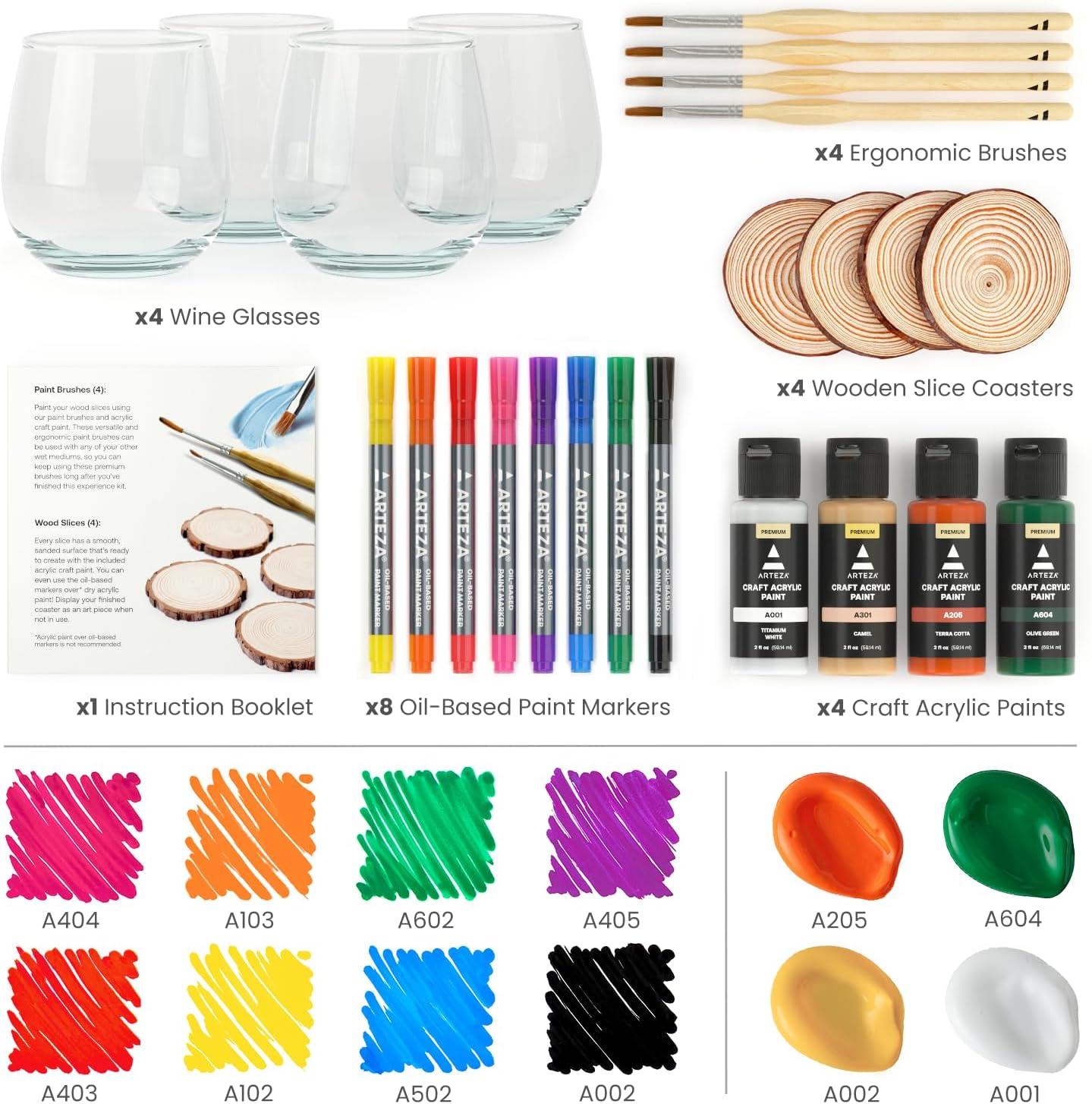 imageARTEZA Wine Glass Coaster Painting Experience Box DIY Craft Kit for Group Activities Parties Home Decor Projects Art Set Craft Supplies for Adults