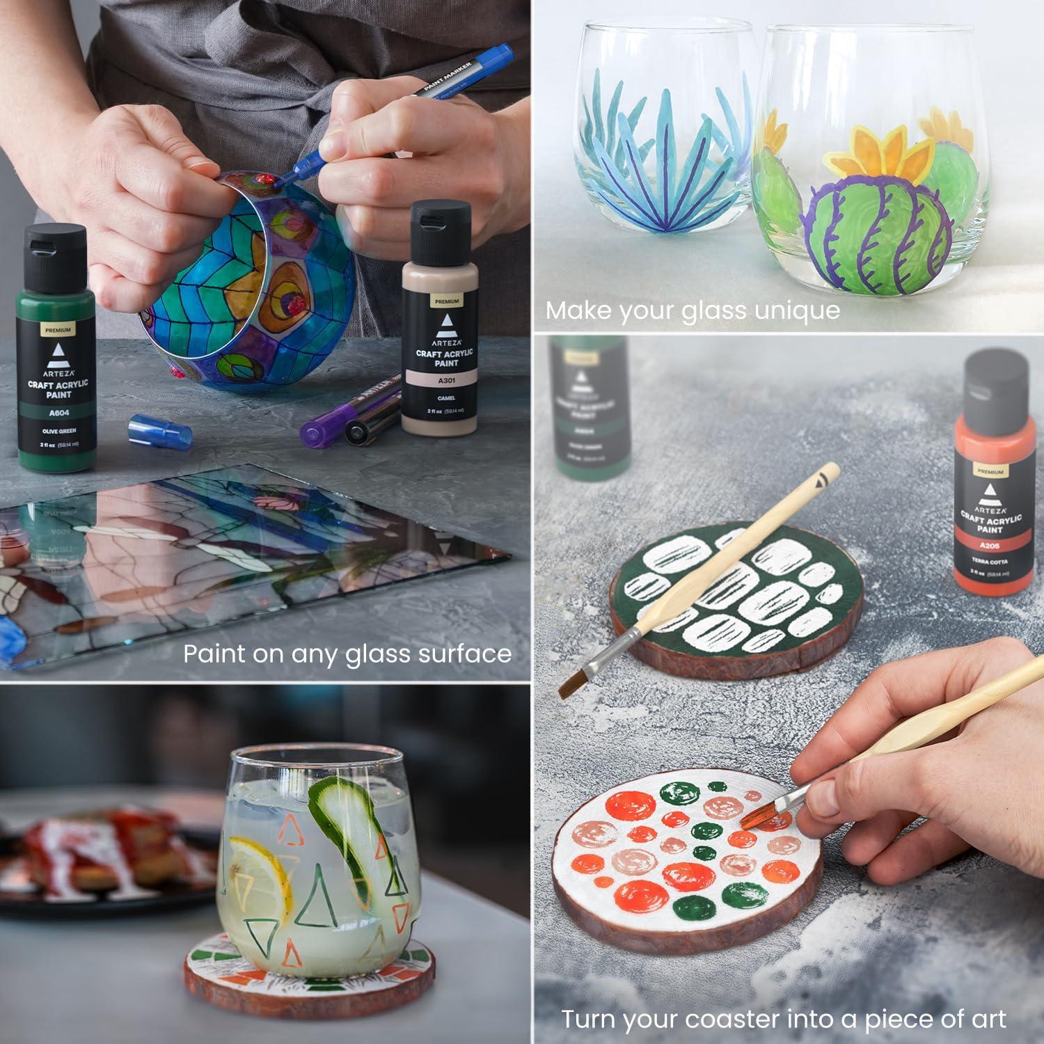 imageARTEZA Wine Glass Coaster Painting Experience Box DIY Craft Kit for Group Activities Parties Home Decor Projects Art Set Craft Supplies for Adults