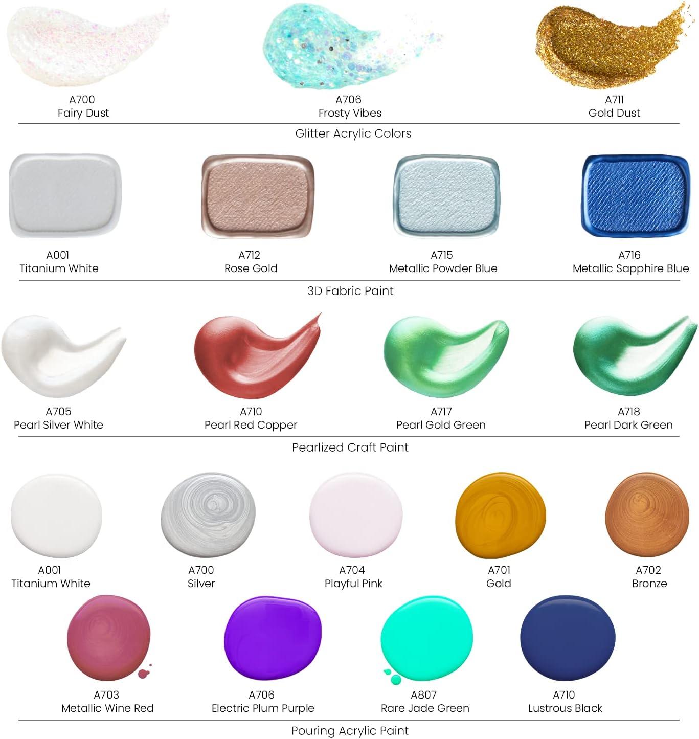 imageArteza Acrylic Pouring Paint Kit 36 Pieces Bright and Iridescent Pouring Paint Pearlized Paint 3D Fabric Paint Chunky Glitter Wood Slices Canvases and Foam Brushes Art Supplies for PaintersPouring