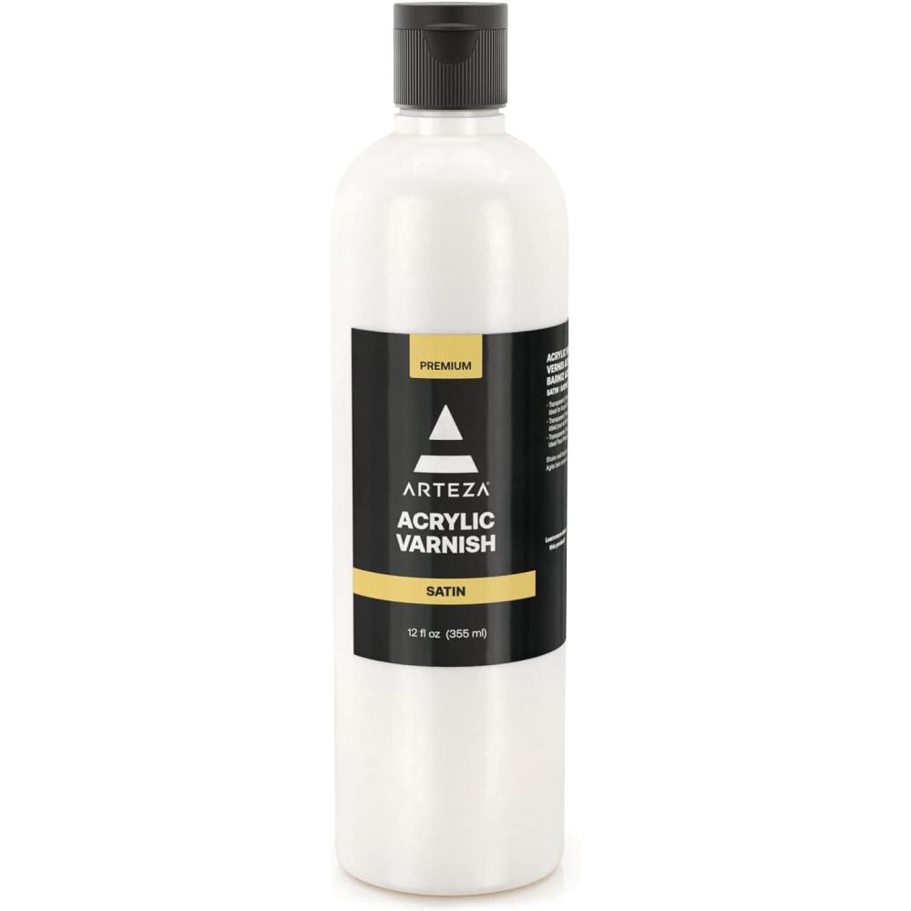 imageARTEZA Satin Acrylic Varnish 12oz355ml UVProtective Clear Finish for Canvas Wood amp More  Protect Against Dust Dirt and ScratchesSatin
