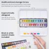 ARTEZA Metallic Watercolor Paint Art Set, 24 Half-Pans, Water Brush Pen, Toned Watercolor Paper, 25 Sheets, 5 Shades