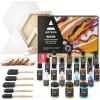 Arteza Acrylic Pouring Paint Kit, 36 Pieces, Bright and Iridescent Pouring Paint, Pearlized Paint, 3D Fabric Paint, Chunky Glitter, Wood Slices, Canvases, and Foam Brushes, Art Supplies for Painters(Pouring)