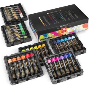 ARTEZA Acrylic Gouache Paint, Acrylic Paint Set of 36 Colors, Matte Finish, 22ml/0.74 oz Gouache Paint Tubes(0.74 Fl Oz (Pack of 36))