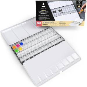 ARTEZA Empty Watercolor Palette Tin, 48 Half Pans, Customizable Portable Empty Half Pans for Watercolor Paints(48)