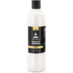 ARTEZA Satin Acrylic Varnish 12oz/355ml, UV-Protective, Clear Finish for Canvas, Wood & More – Protect Against Dust, Dirt and Scratches(matte)