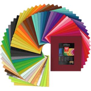 Arteza Craft Felt Sheets, Set of 50 Colors, 12 x 14 Inches, Assorted Soft and Stiff Non Woven Felt Fabric Squares, 1.5mm Thick, Sewing Fabric for DIY Projects