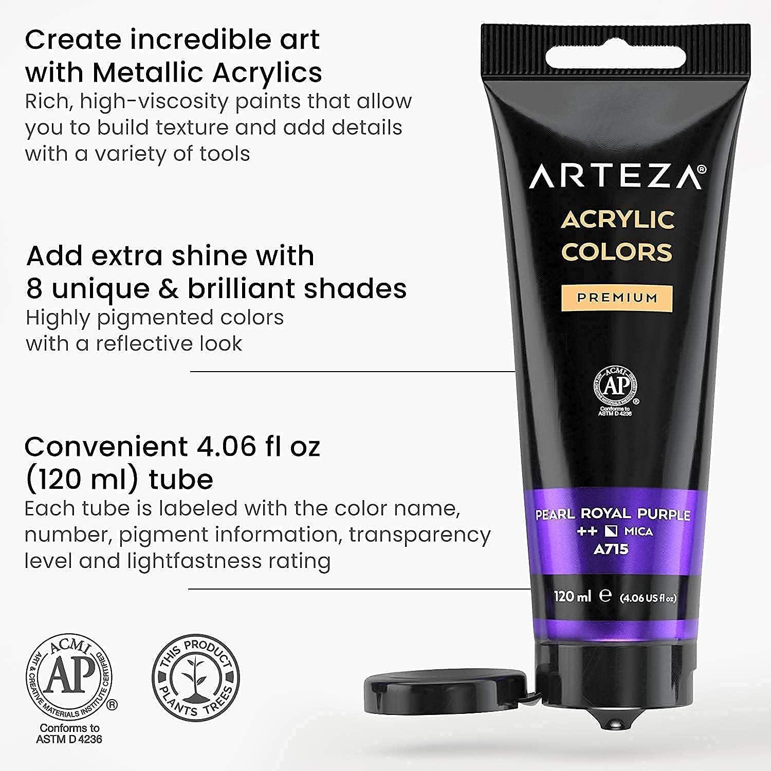 imageARTEZA Metallic Acrylic Paint Bundle Jewel and Essentials Colors Painting Art Supplies for Artist Hobby Painters amp Beginners