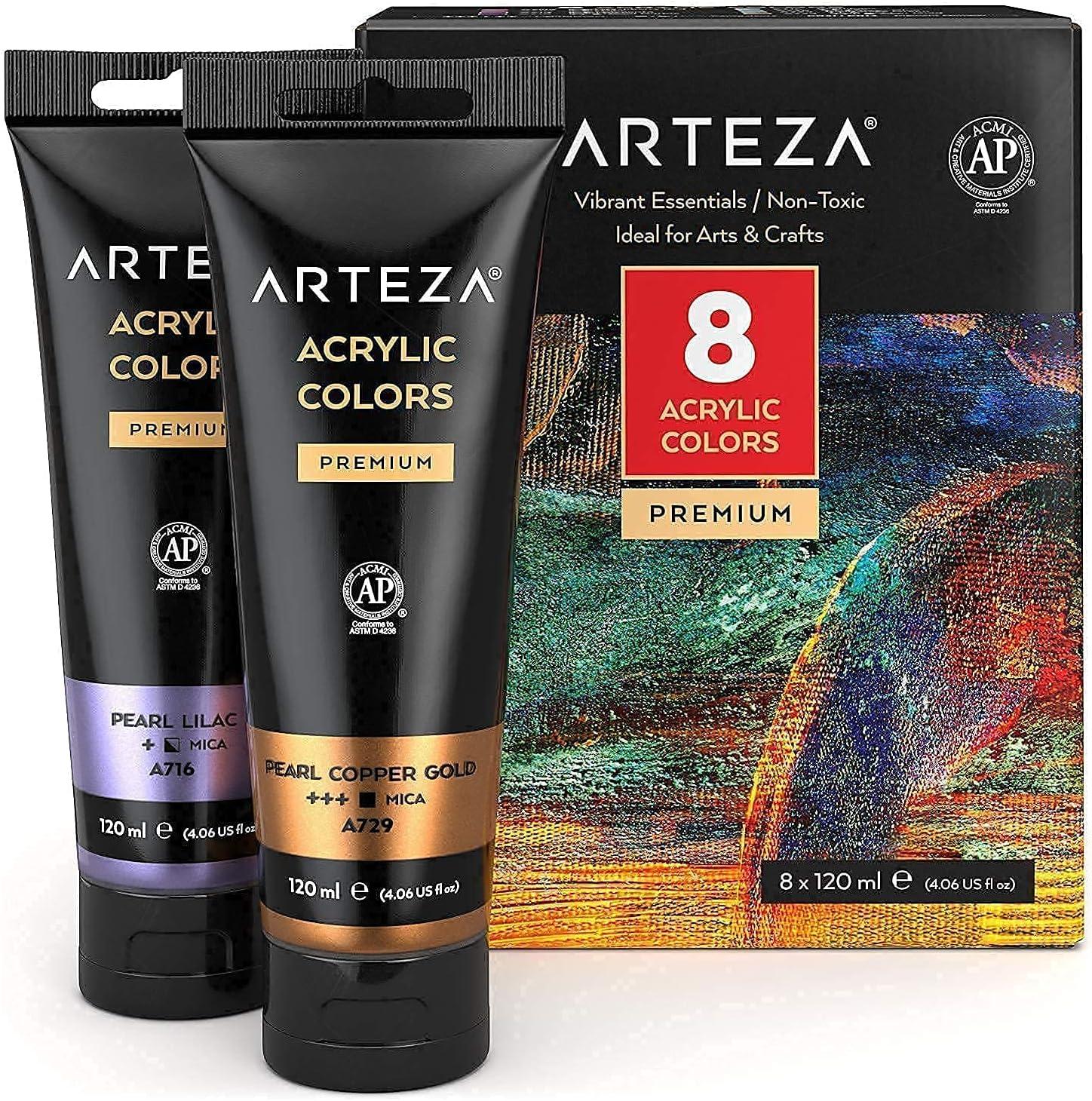 imageARTEZA Metallic Acrylic Paint Bundle Jewel and Essentials Colors Painting Art Supplies for Artist Hobby Painters amp Beginners