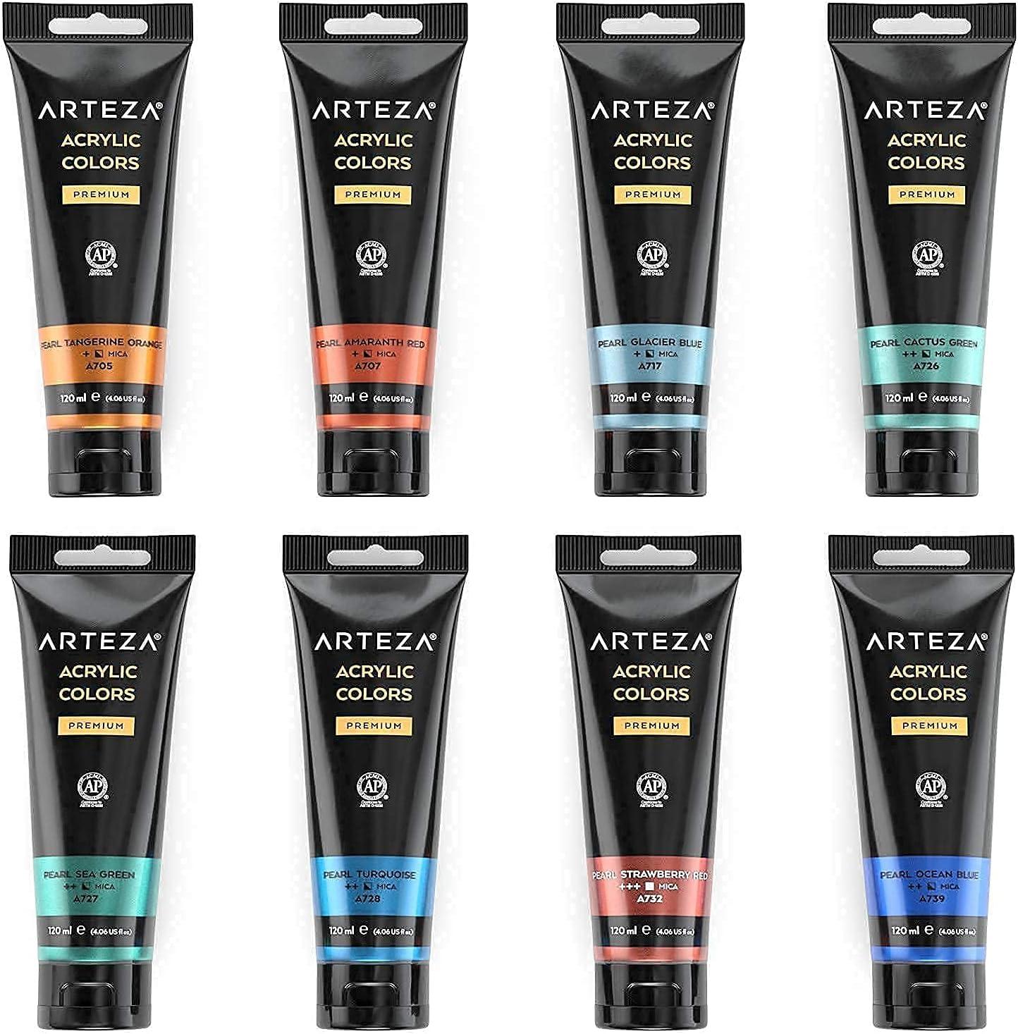 imageARTEZA Metallic Acrylic Paint Set of 8 Classic Elements and Set of 8 Vibrant Essentials Tones Bundle Painting Art Supplies for Artist Hobby Painters amp Beginners