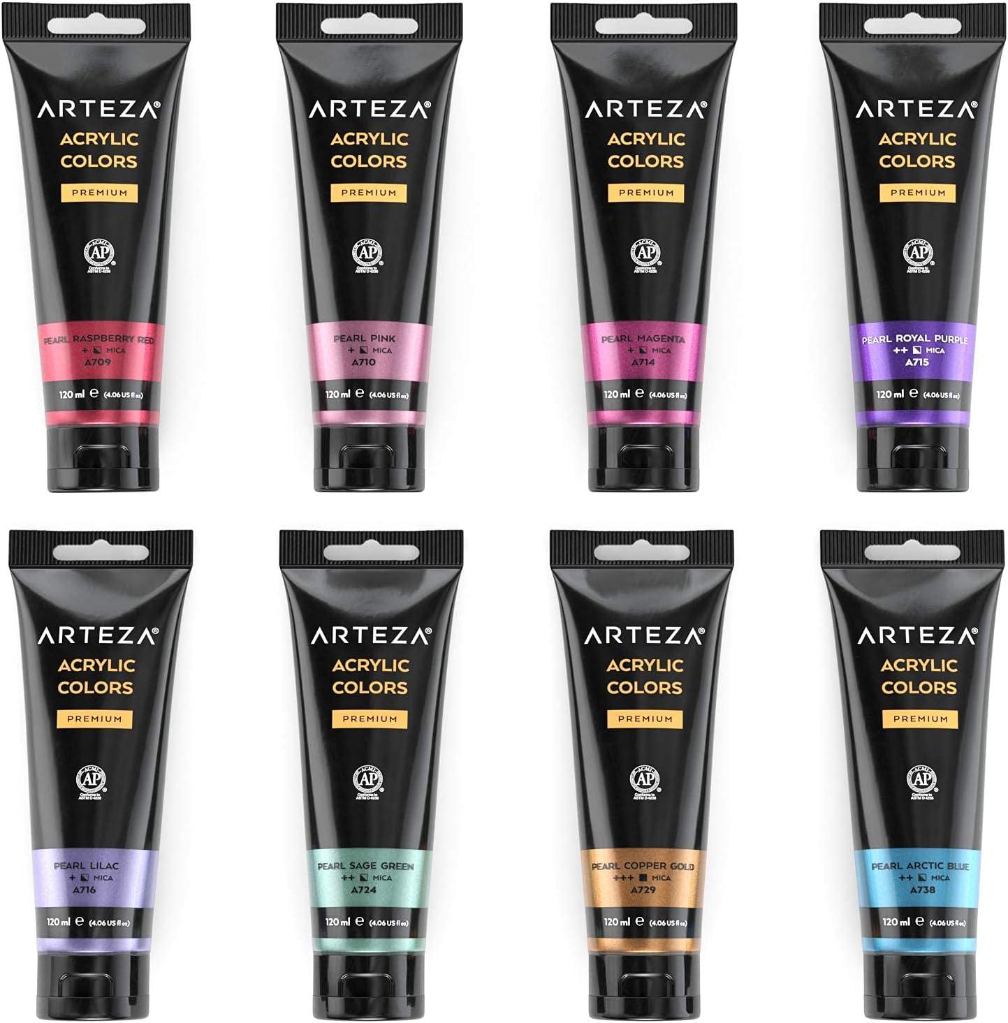 imageARTEZA Metallic Acrylic Paint Set of 8 and Metallic Acrylic Paint Set of 8 Vibrant Essentials Painting Art Supplies for Artist Hobby Painters amp Beginners