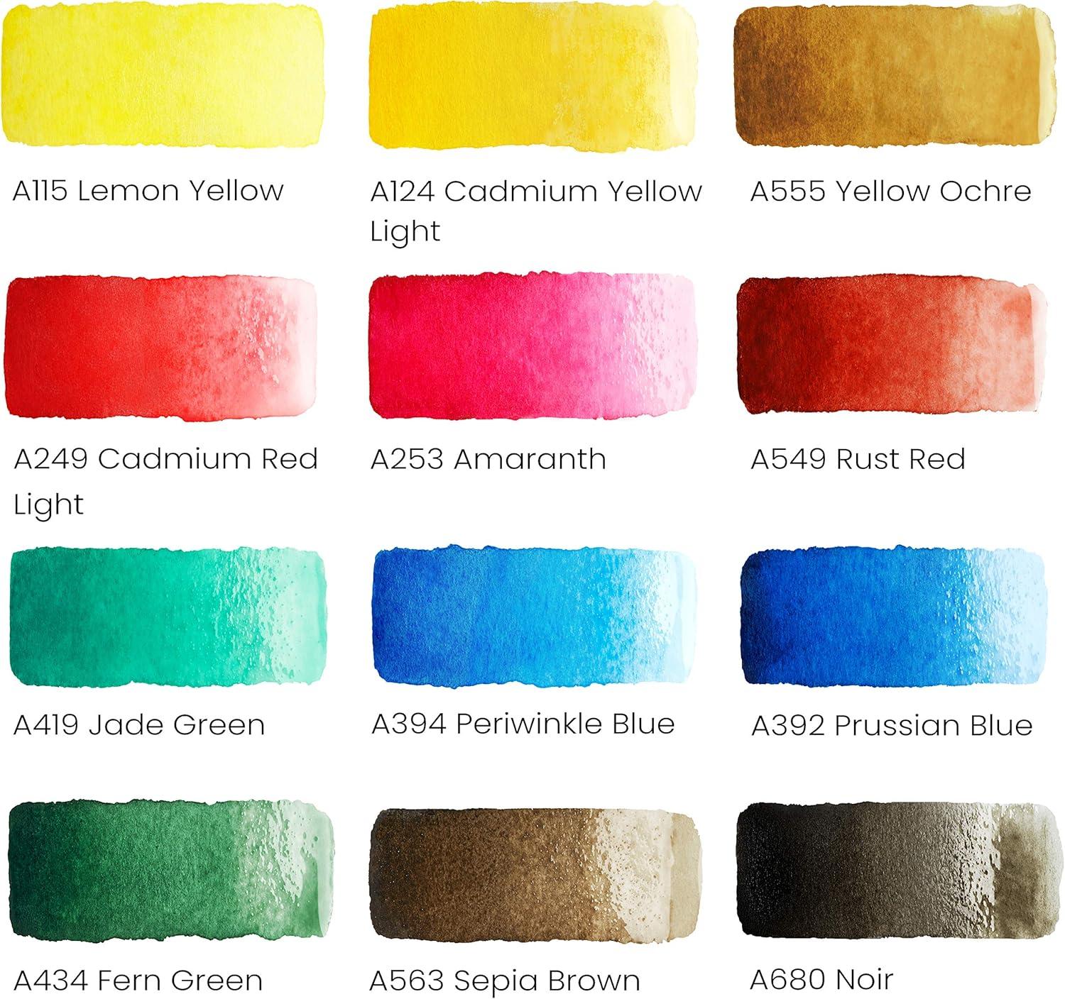 imageARTEZA Watercolor Paint Set of 12 Assorted Vibrant Colors in Half Pans Tin Box with Water Brush Pen for Artists and Beginners