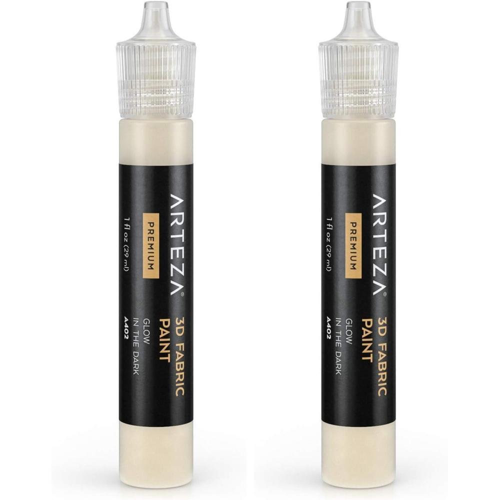 imageArteza 3D Fabric Paint Glow in the Dark A402 1oz Tube Washer amp Dryer Safe Textile Paint for Clothing Accessories Ceramic Glass amp DIY Projects1 Fl Oz Pack of 2