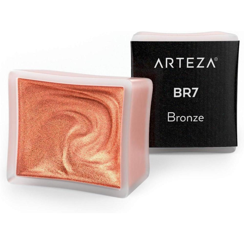 imageArteza Metallic Watercolor Paint Iridescent Pink A710 Set of 2 Half Pans Pearl Paint Vibrant and Pearlescent Hues for Illustrations Calligraphy PaintingA708 Bronze