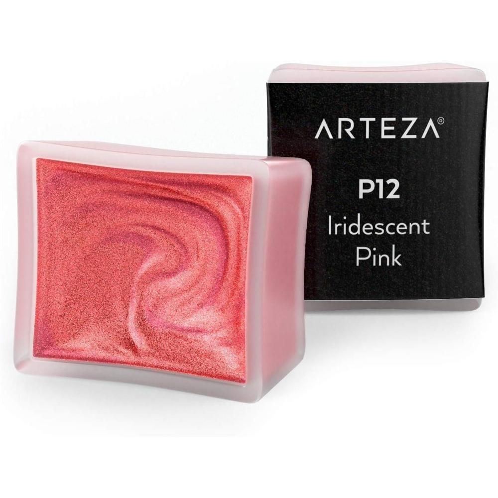 imageArteza Metallic Watercolor Paint Iridescent Pink A710 Set of 2 Half Pans Pearl Paint Vibrant and Pearlescent Hues for Illustrations Calligraphy PaintingA710 Iridescent Pink