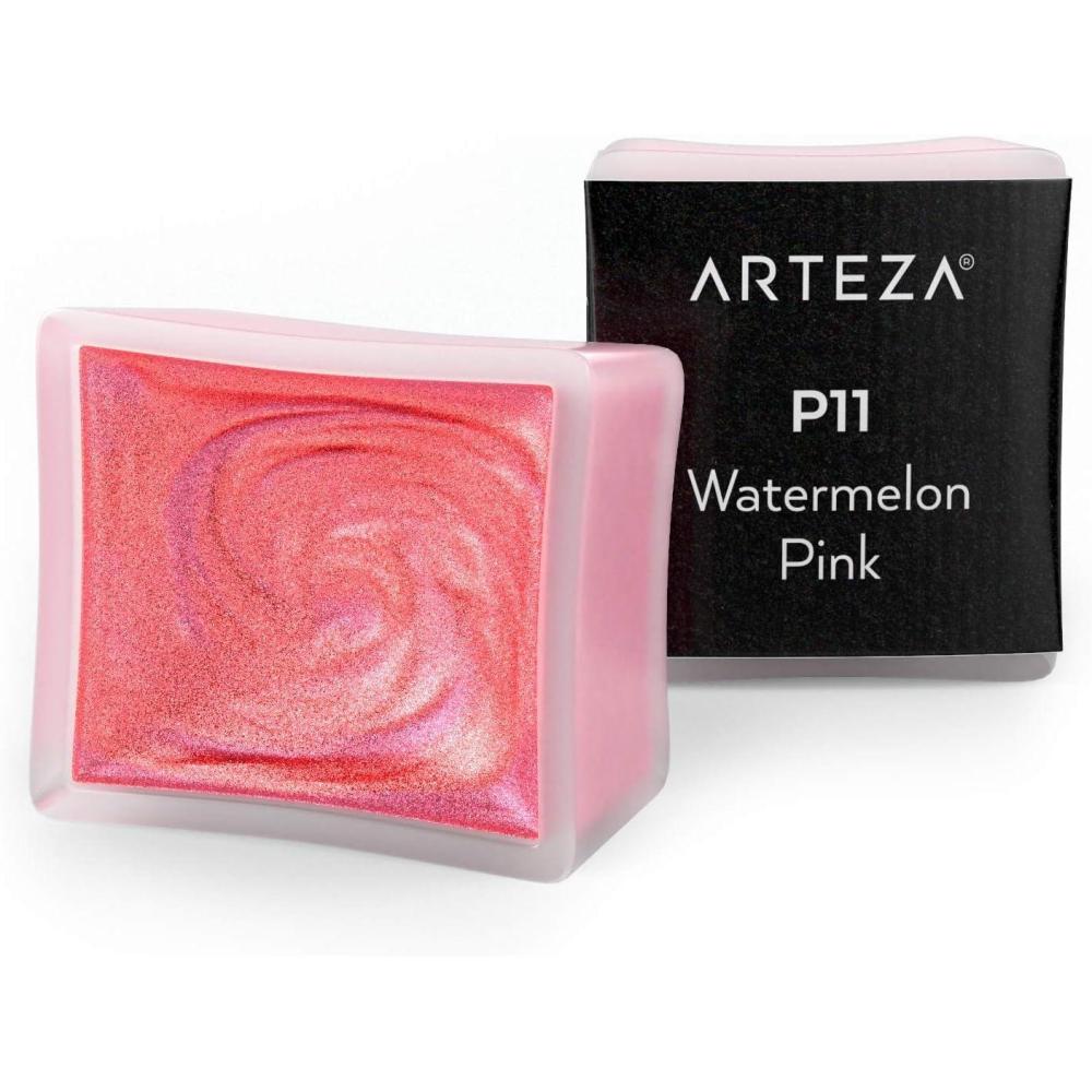 imageArteza Metallic Watercolor Paint Iridescent Pink A710 Set of 2 Half Pans Pearl Paint Vibrant and Pearlescent Hues for Illustrations Calligraphy PaintingA711 Watermelon Pink