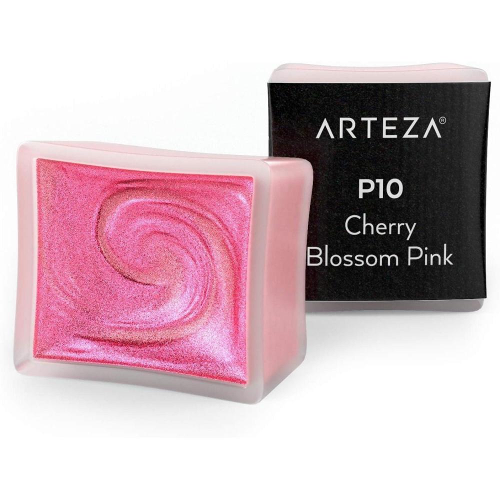 imageArteza Metallic Watercolor Paint Iridescent Pink A710 Set of 2 Half Pans Pearl Paint Vibrant and Pearlescent Hues for Illustrations Calligraphy PaintingA712 Cherry Blossom Pink