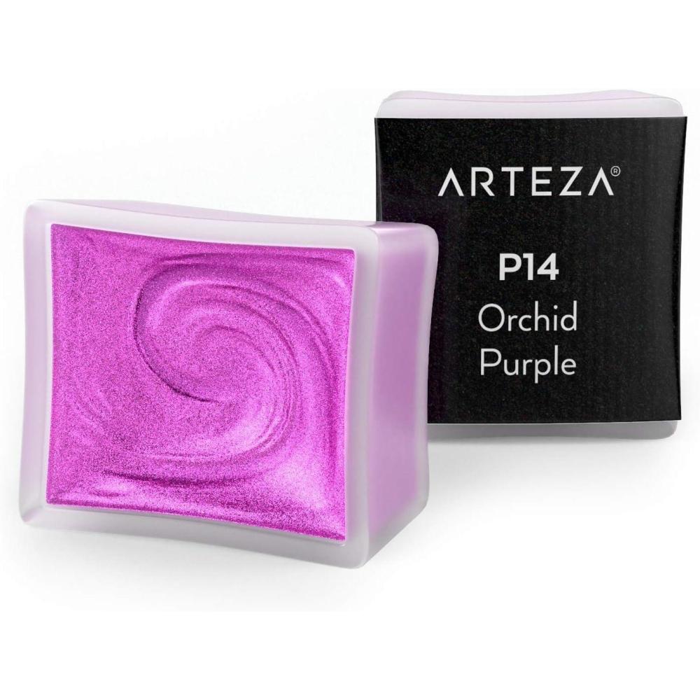 imageArteza Metallic Watercolor Paint Iridescent Pink A710 Set of 2 Half Pans Pearl Paint Vibrant and Pearlescent Hues for Illustrations Calligraphy PaintingA713 Orchid Purple